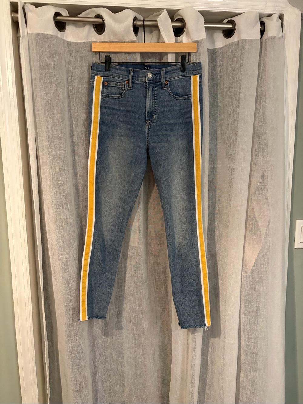 GAP Blue Ankle Jeans with Yellow Side Stripe - Picture 2 of 10